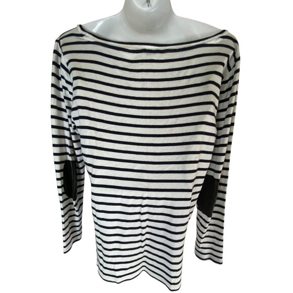 Ann Taylor Tops - Ann Taylor Womens Striped Long Sleeve Top Large Navy Blue White Classic Preppy